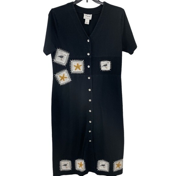 Vintage Country Wear Casuals Coastal Grandma Button Front Midi Dress Size LARGE - Picture 1 of 6